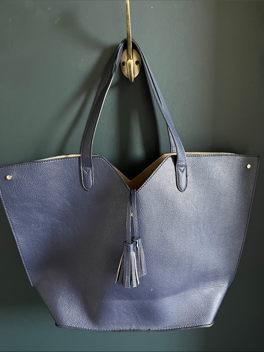 Neiman Marcus Navy Blue Leather Tote with Tassel